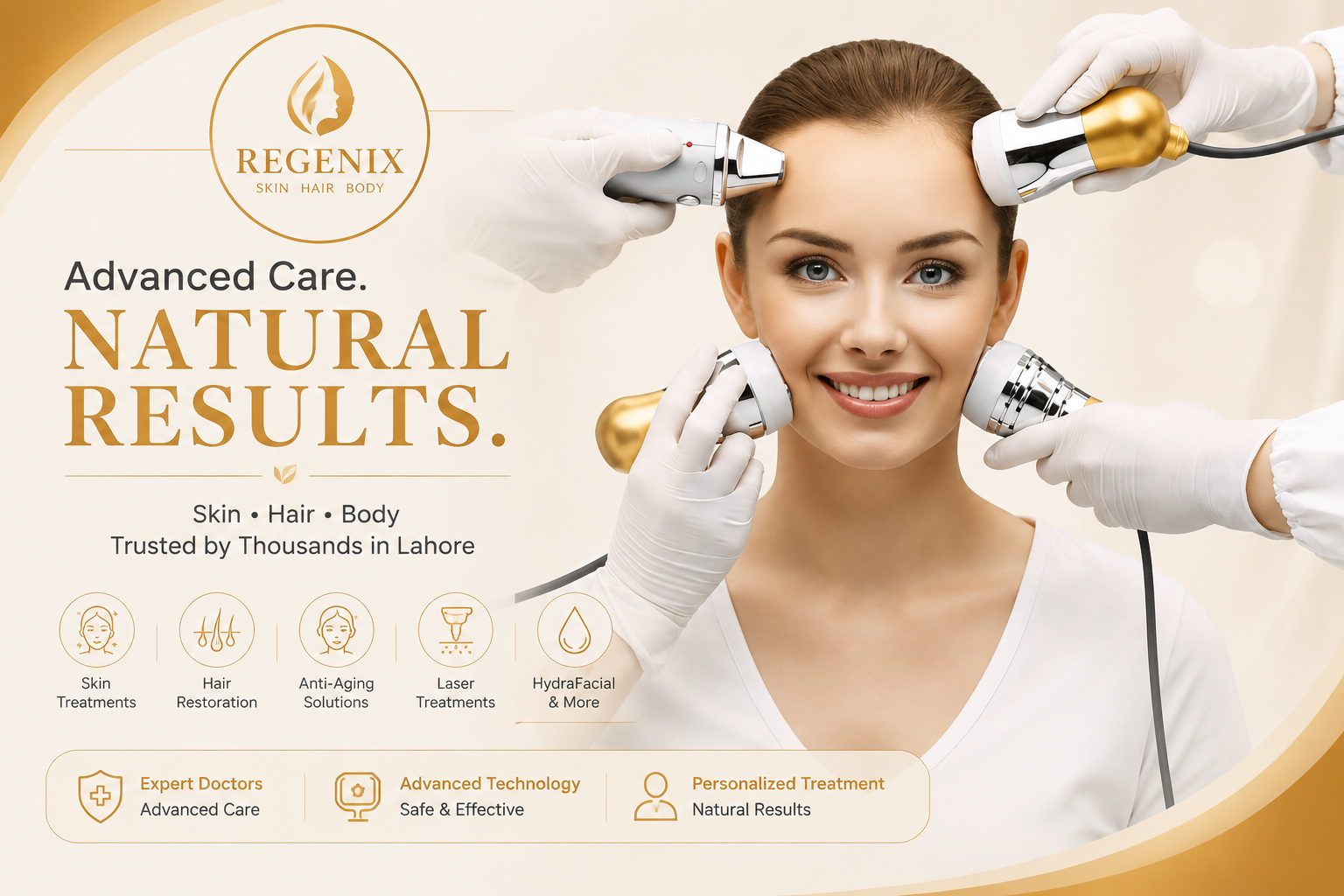 Top treatments at REGENIX, best hair transplant and aesthetic clinic in Lahore, featuring advanced skin treatments, hair restoration, laser procedures, HydraFacial, and anti-aging solutions.