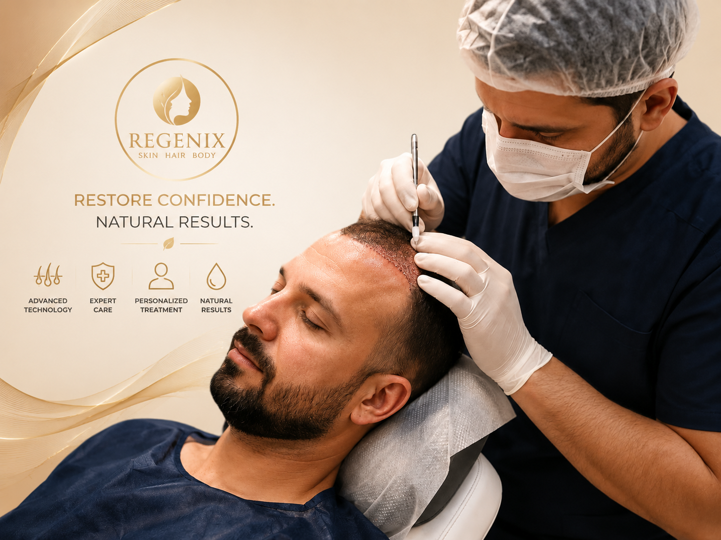 REGENIX hair transplant clinic in Lahore performing advanced hair restoration treatment with expert care and modern hair transplant techniques.